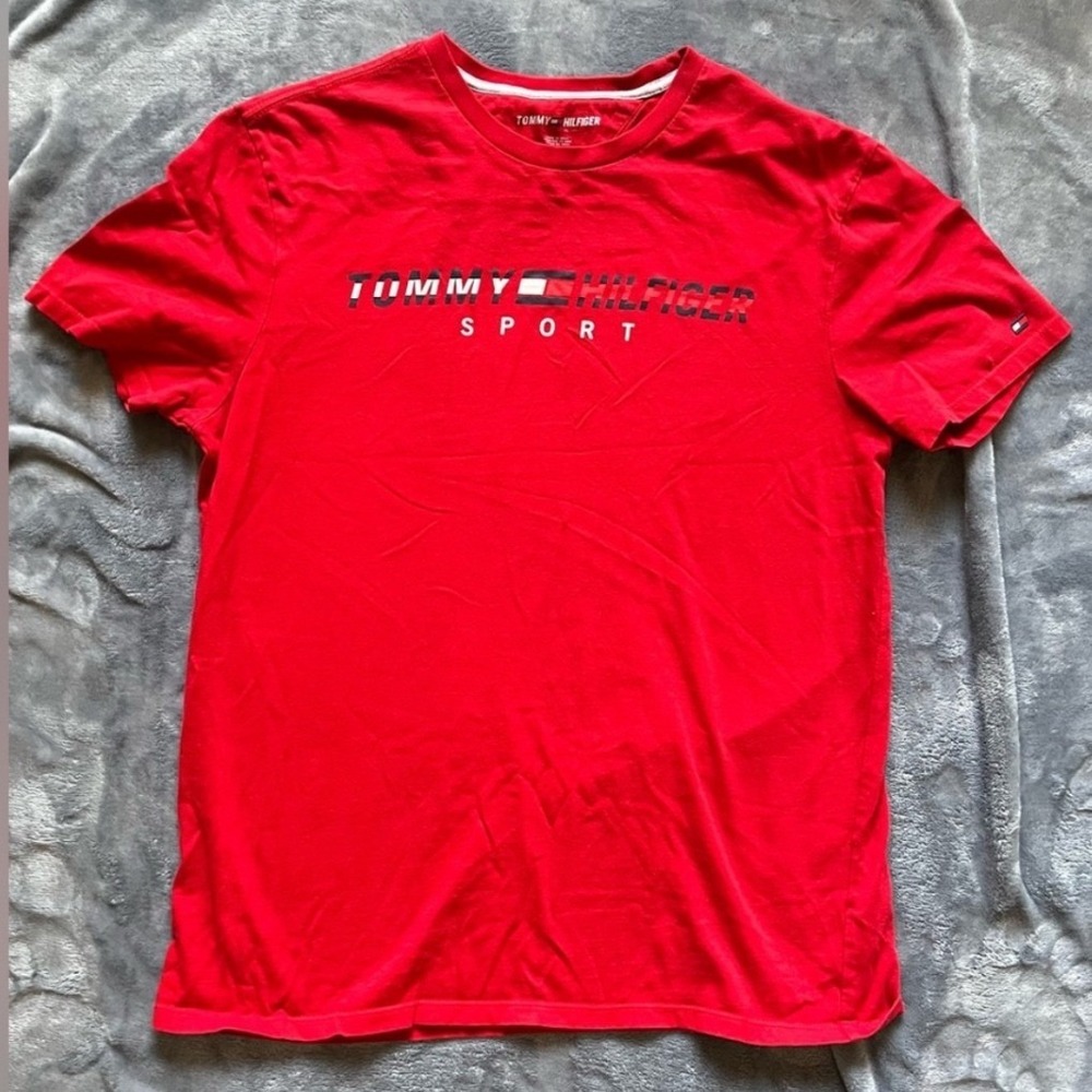 Tommy Hilfiger Sport T-Shirt Mens Medium Red Short Sleeve Logo Graphic Tee
